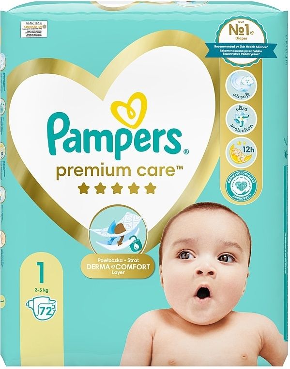 Підгузки Pampers Premium Care 1(72шт),памперси Преміум 2-5кг