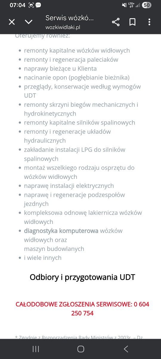 Serwis mobilny wózków widłowych spalinowych-elktrycznych-systemowych
