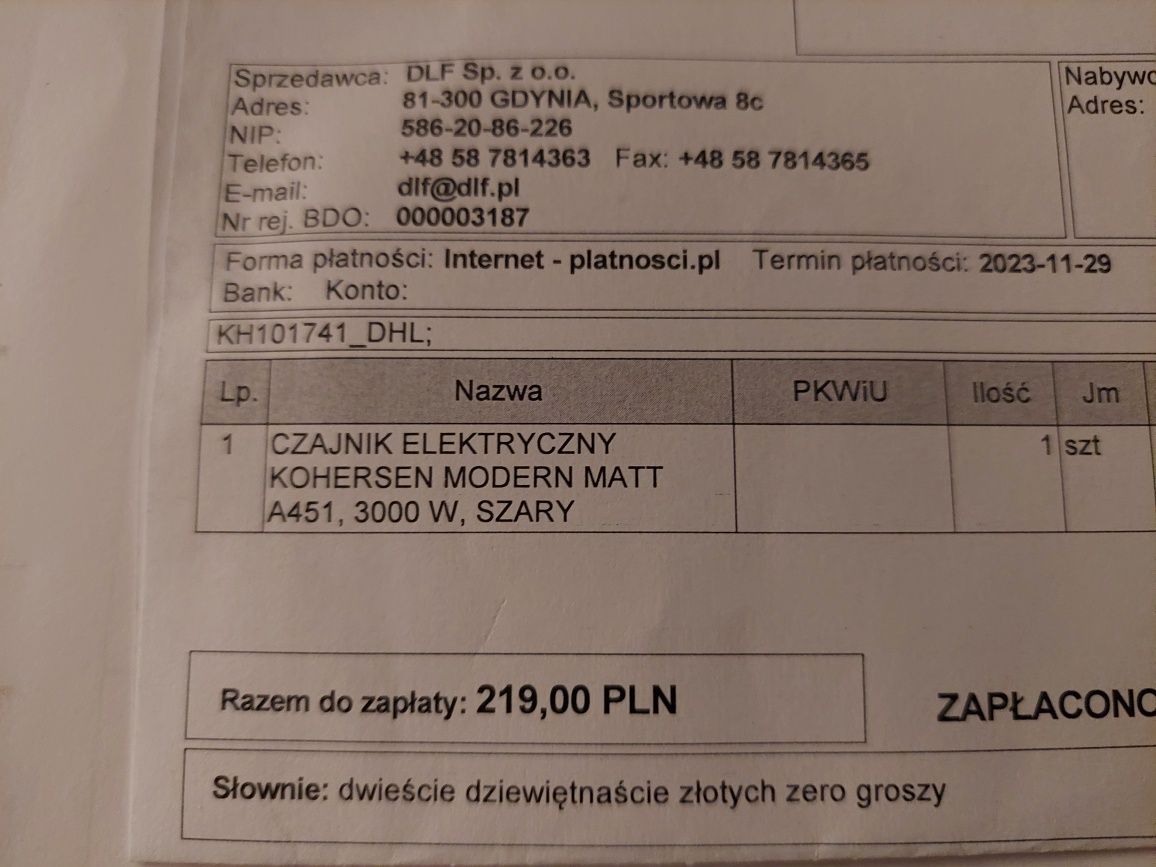 Czajnik elektryczny kohersen sprzedam