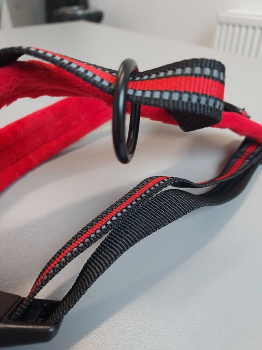 Szelki i smycz odblaskowa dla psa kota S czerwone miękkie dł. 147cm