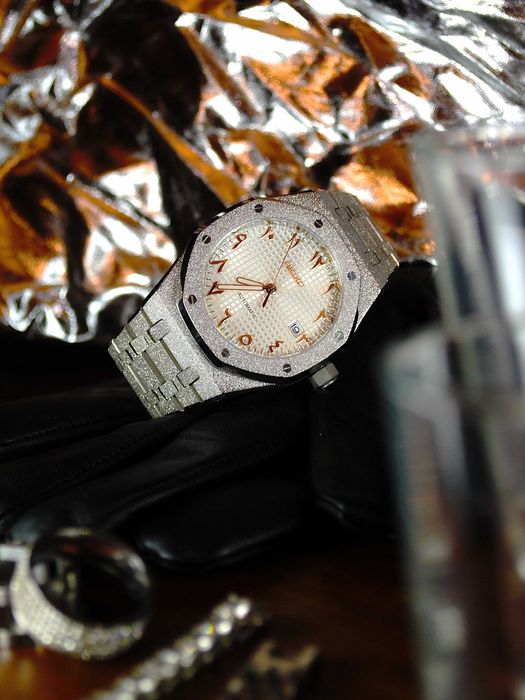 Zegarek Seiko Mod Royal Oak Frosted Bustdown Iced Out Arabskie Cyfry