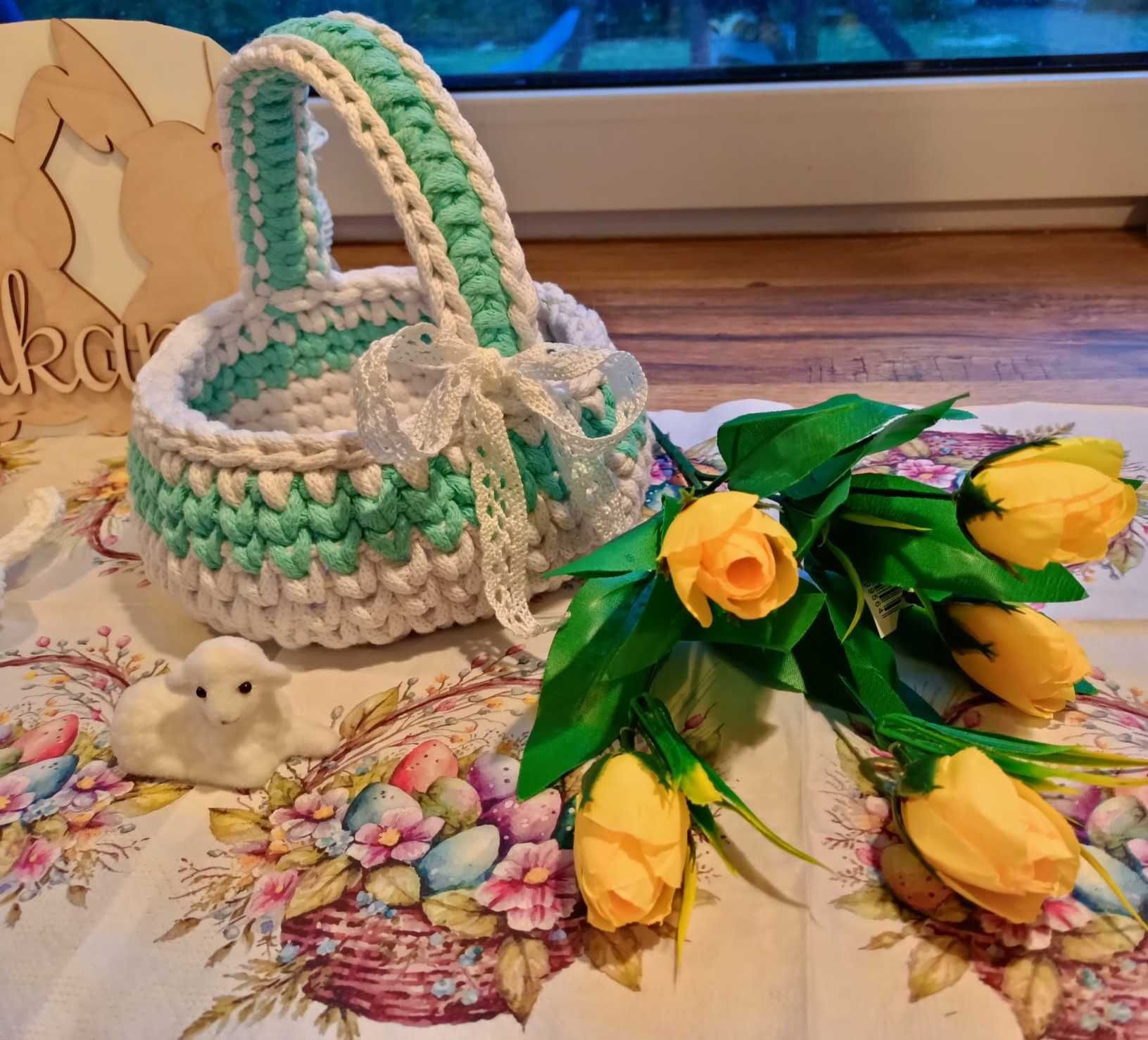 Koszyczek wielkanocny z sznurka handmade szydełko