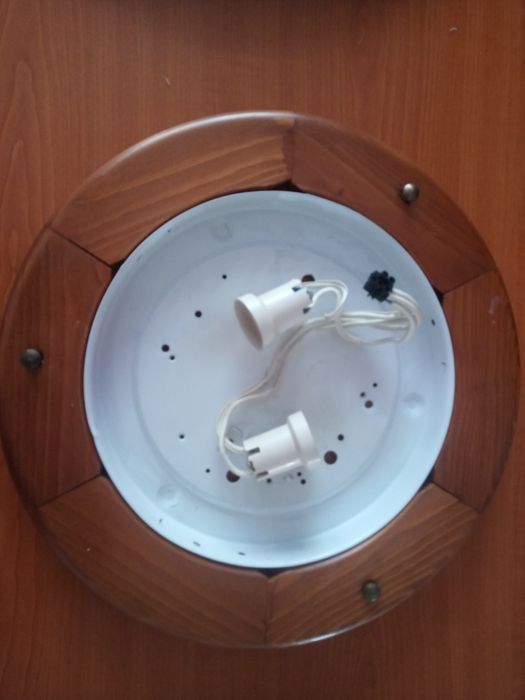 Zestaw 2 plafony fi 36 E27 2x60W drewno+szkło mleczne