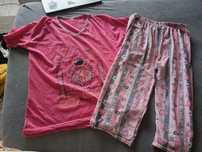 Piżama damska t-shirt spodnie 3/4 bawełna pies różowy wzorki dziewczęc