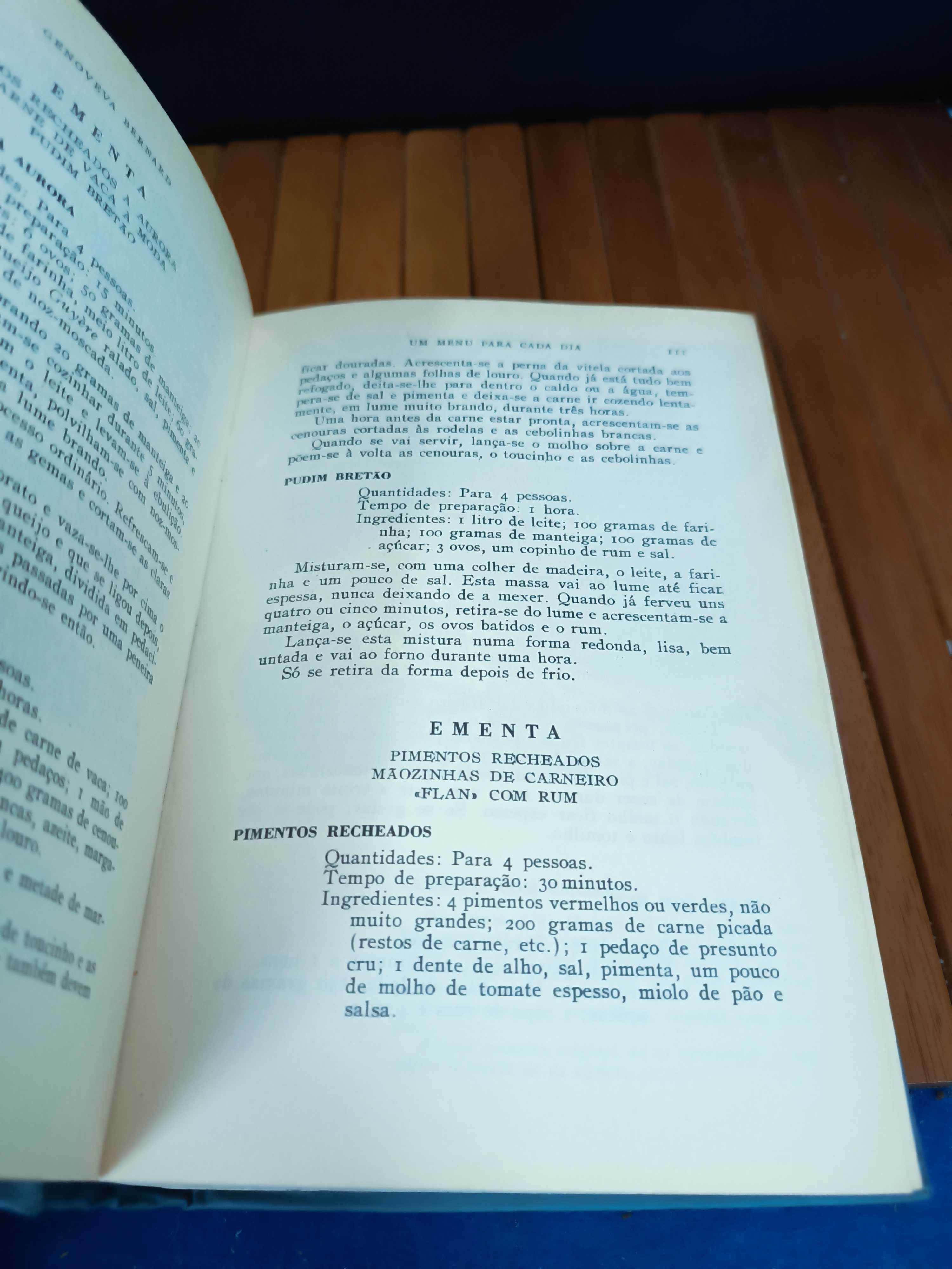 Livro  Um menu para cada dia por Genoveva Bernard 1ª edição