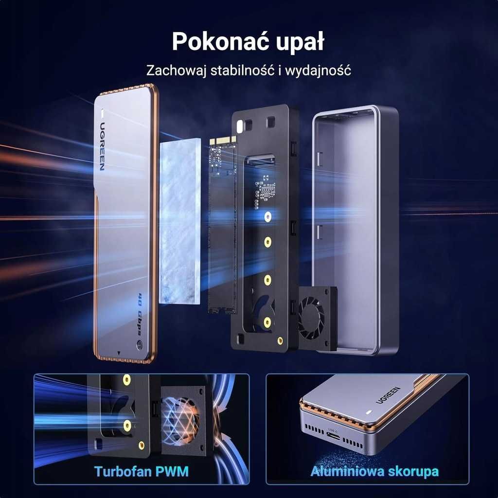 UGREEN 15976 Obudowa 40 Gbps M2 SSD, USB M2 SSD,  chłodzenie POWYSTAWO