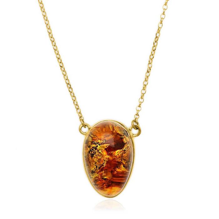 Pozłacany naszyjnik z bursztynem pr.925