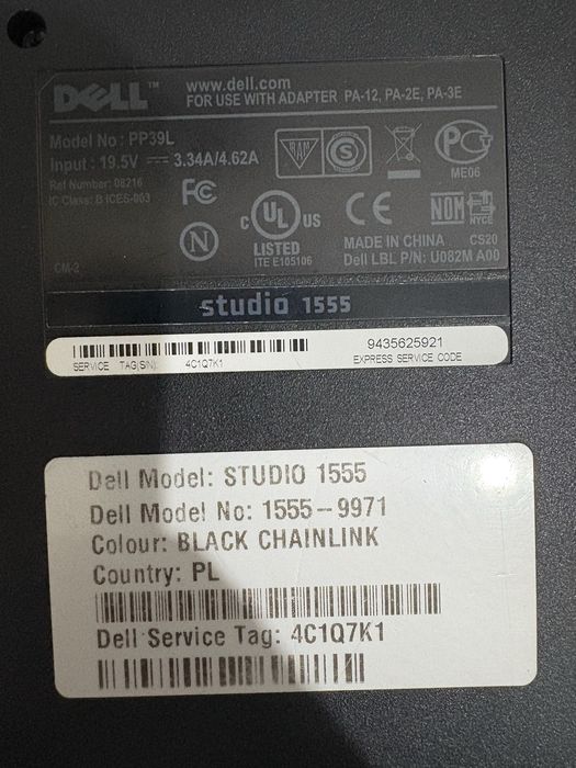 Laptop Dell Studio 1555 (PP39L) – uszkodzony, na części