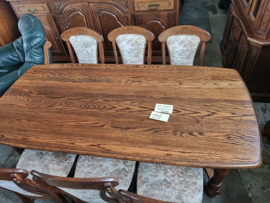 stół drewniany chippendale + 6 krzeseł