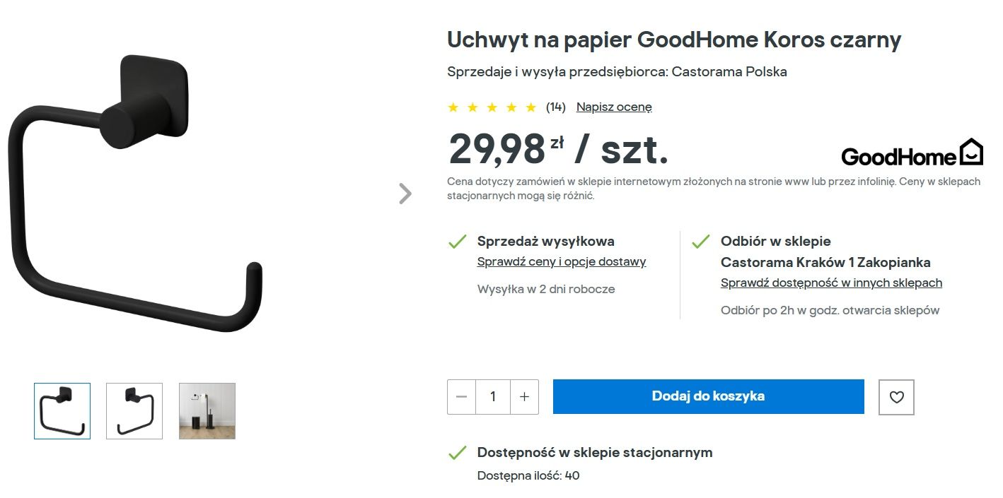 Wieszak do papieru toaletowego i ręczników. Zestaw łazienkowy