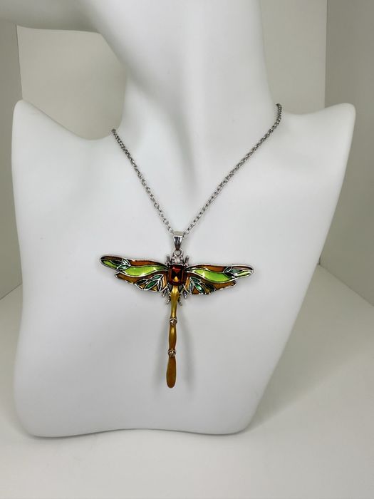 Naszyjnik zielona ważka kolorowa ważka naszyjnik wisiorek