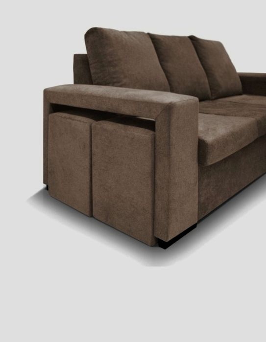 Sofá Chaise Long Reversível com 2 Puffs