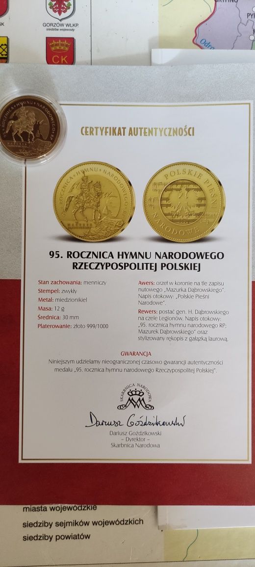 Moneta 95 Rocznica Hymnu Narodowego Rzeczy Pospolitej