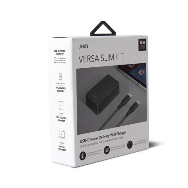 Uniq Ład. Siec. Versa Slim  Usb-C Pd 18W+ Kabel Usb-C Na Usb-C Czarny