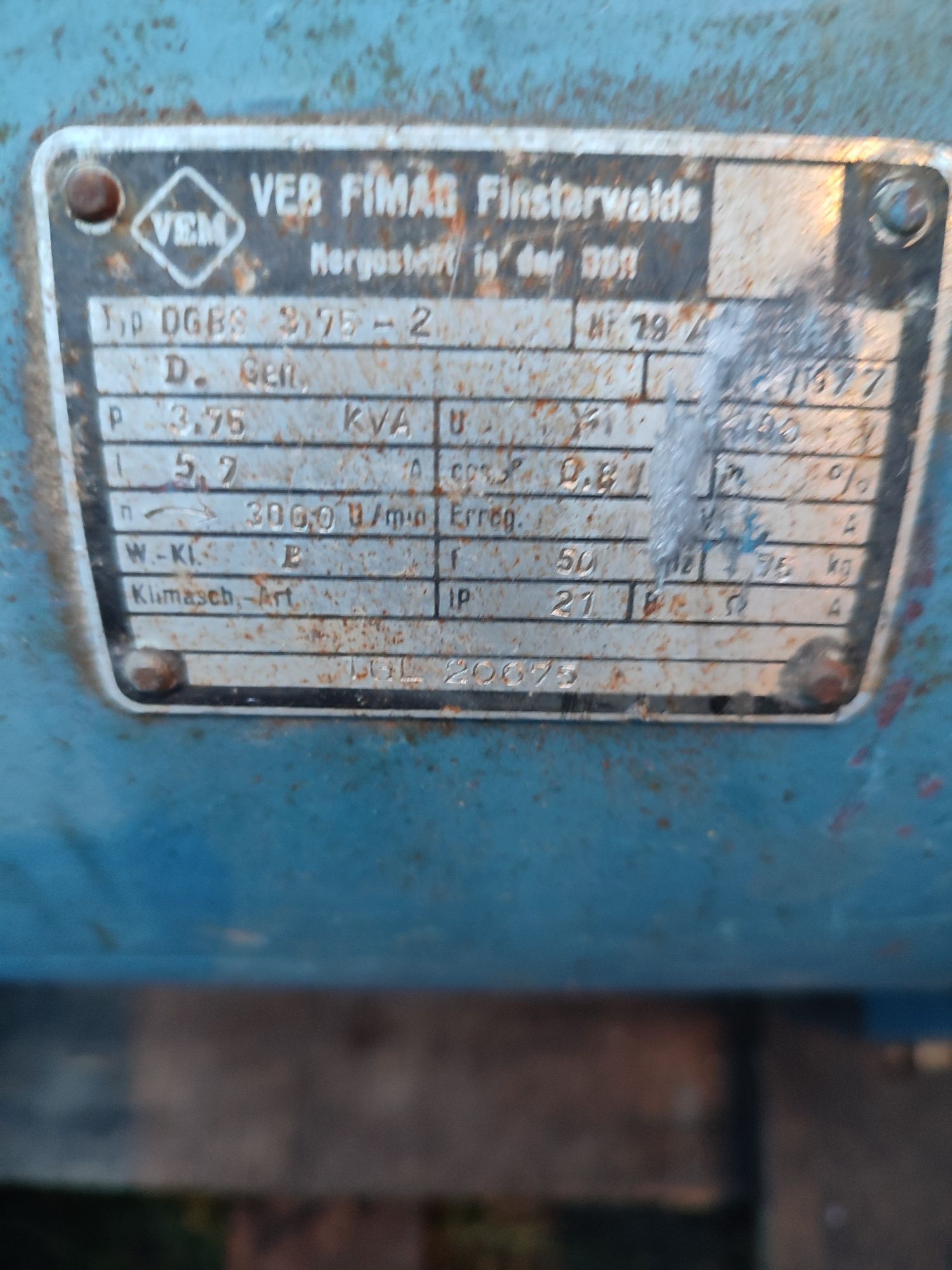 Prądnica, generator prądu, agregat prądotwórczy VEM 3,75kVA