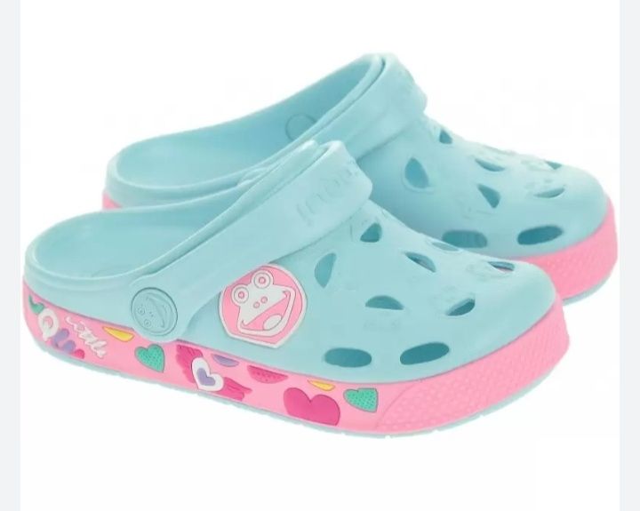 Coqui lekkie pastelowe klapki dziecięce jak Crocs r. 33/34 żabki