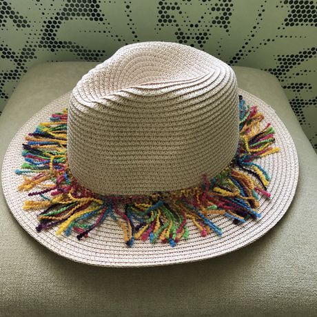 Шляпка шляпа женская соломенная разноцветная бохо с кисточками федора