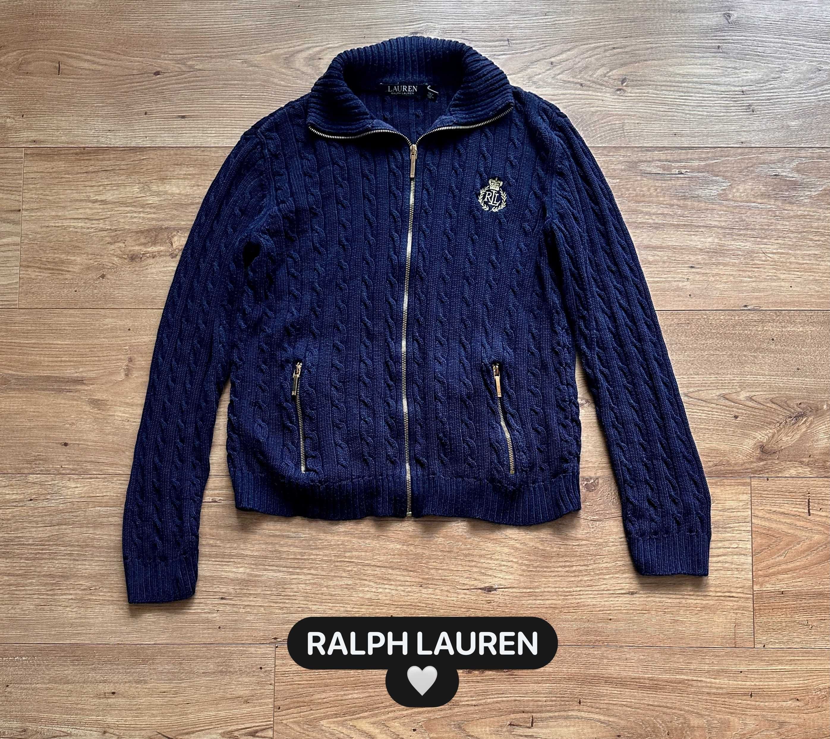 Sweter kardigan suwak Ralph Lauren XS warkocze wiskoza granatowy