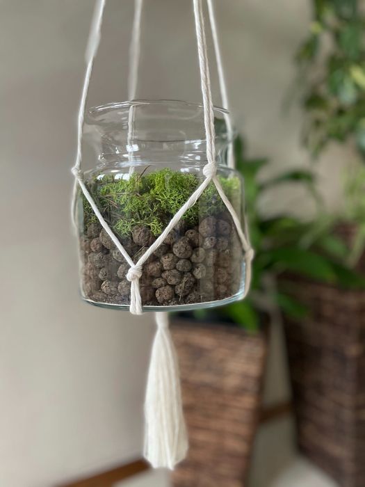 Kwietnik wiszący makrama boho fredzle rekodzielo Girlanda dzieci