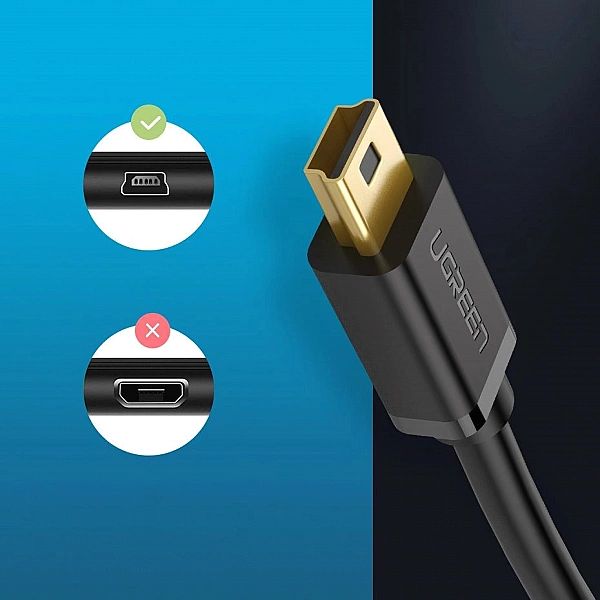 Ugreen kabel przewód USB - mini USB 480 Mbps 1 m czarny (US132, 10355)