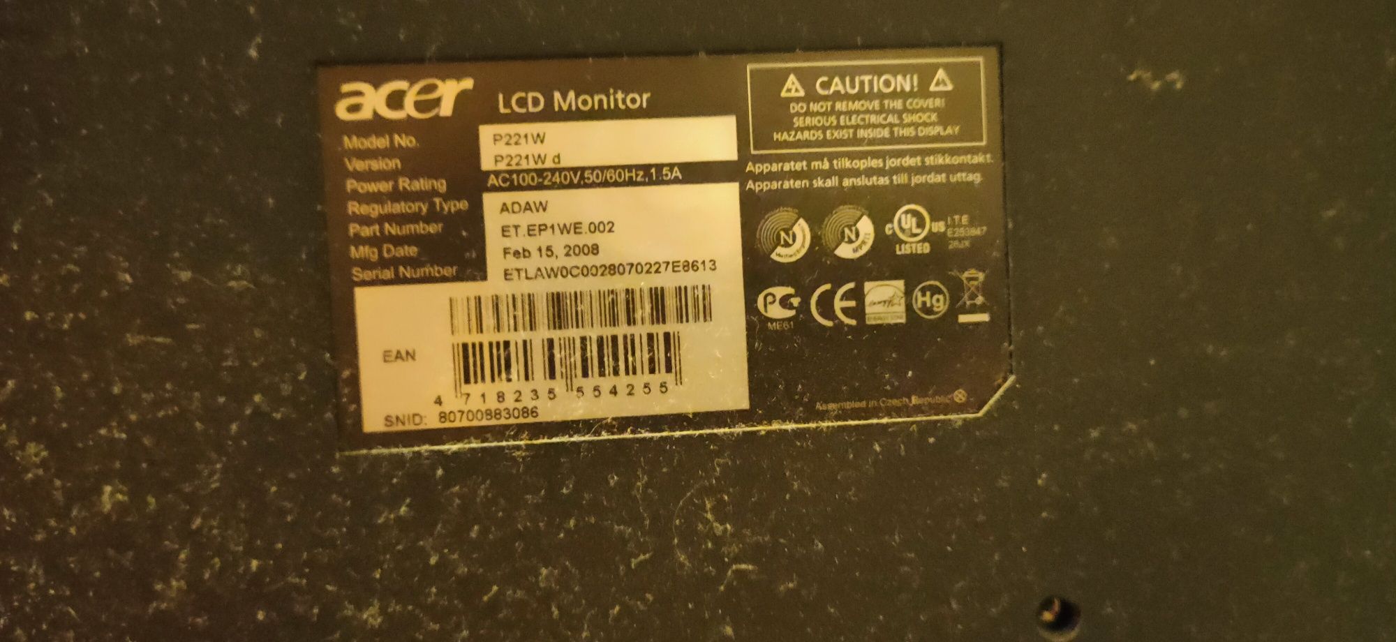 Monitor LCD Acer p221