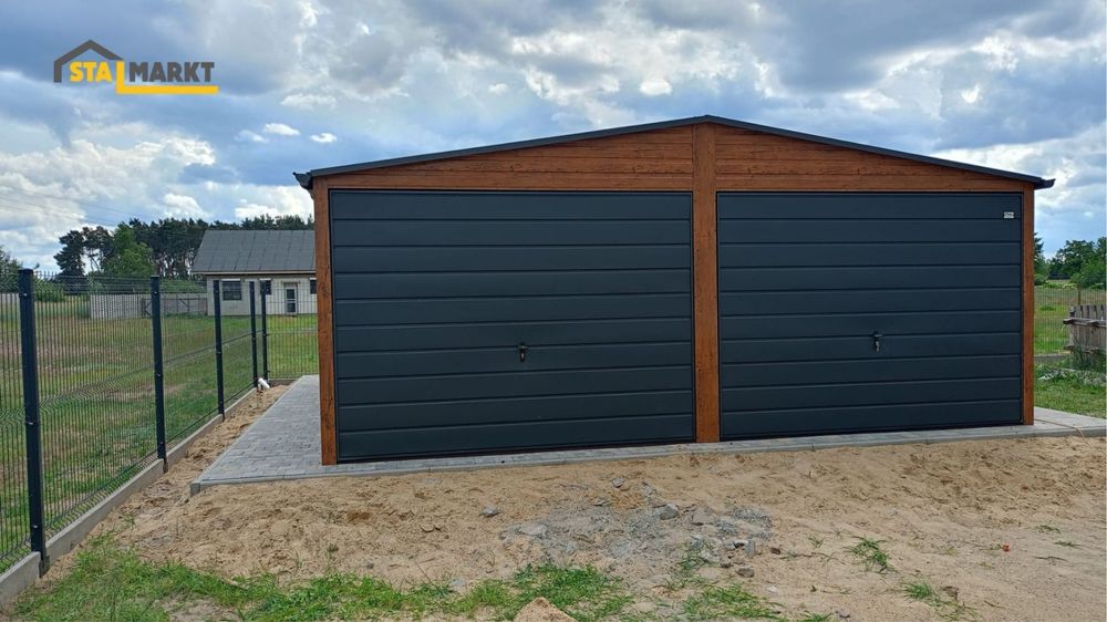 Garaż blaszany 6x6 m – orzech mat –montaż w cenie!