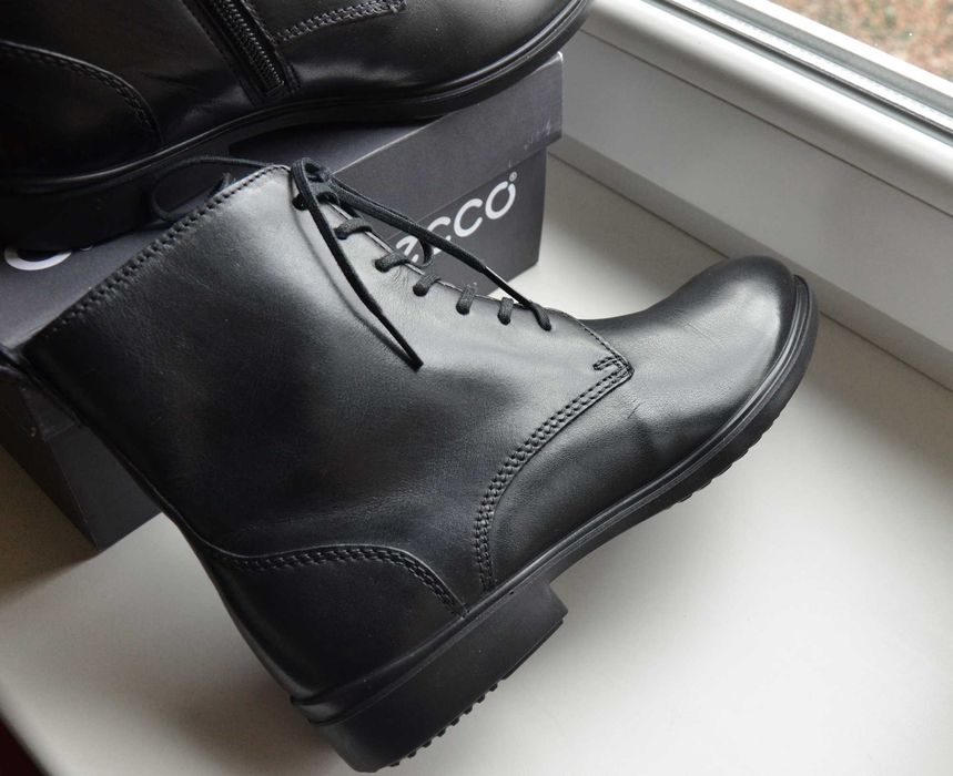 Ecco кожаные ботинки 37 24.5 женские полуботинки