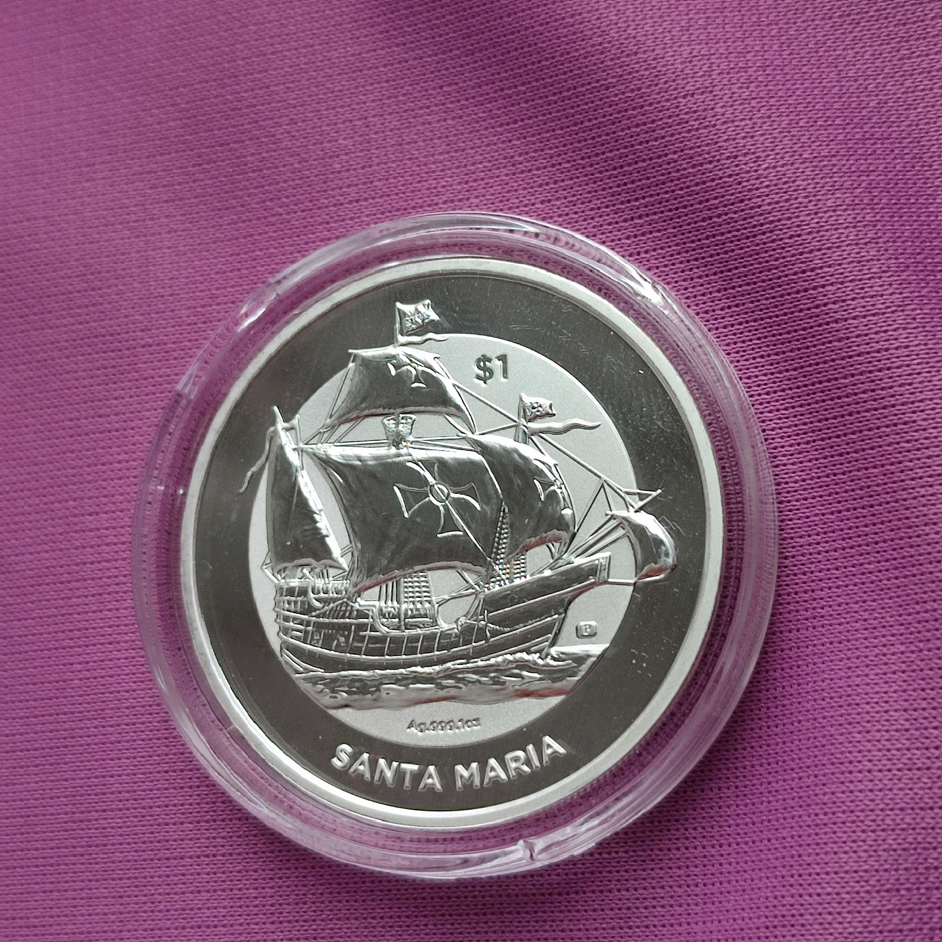 Монета 2022 Британские Виргинские Острова 1 унция корабль Санта Мария