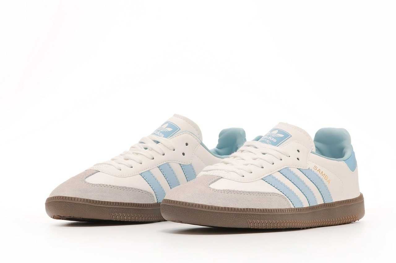 Жіночі кросівки Adіdas Samba білий з блакитним 14738 НОВИЗНА