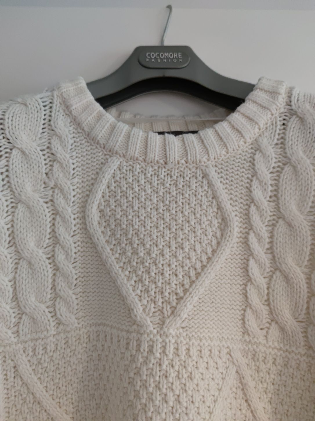 Sweter tunika biały Primark Rozm S warkoczowy splot