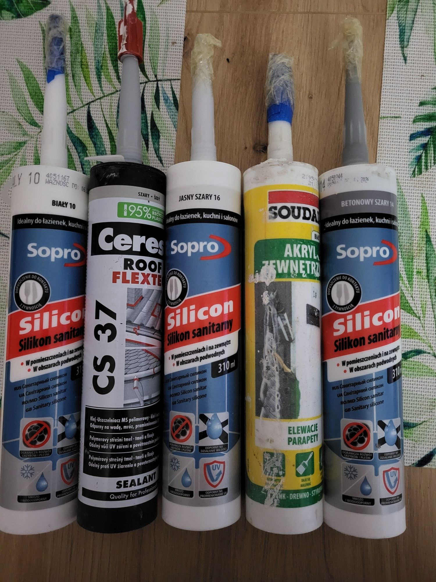 5x silikon sanitarny sopro bialy jasny betonowy szary akryl klej bdb