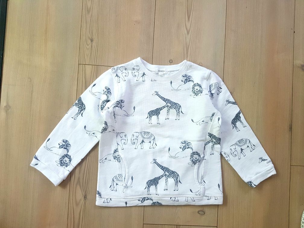 KappAhl NEWBIE bluza sweatshirt 98/104 biała słomie żyrafy lindex