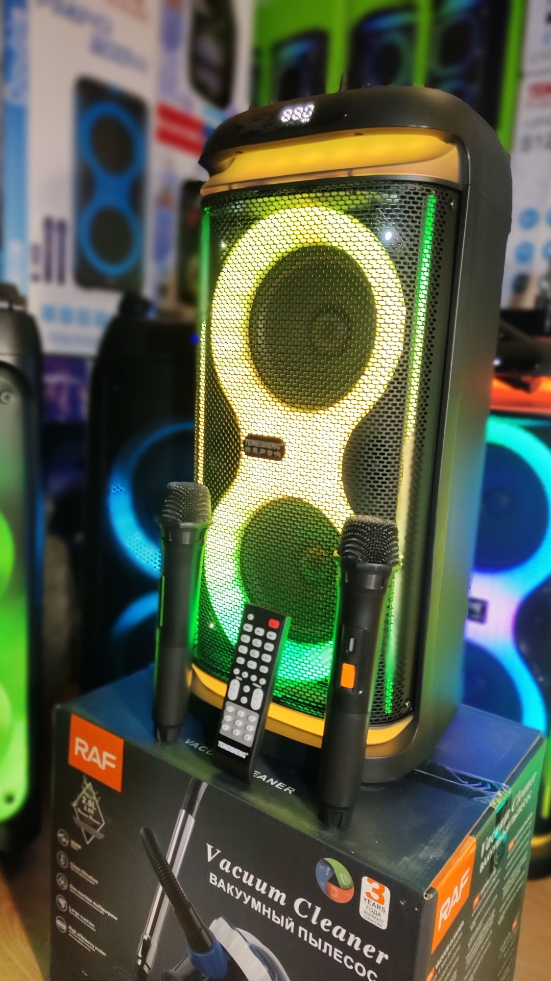 Караоке акустика Караоке Temeisheng-20A USB/FM//2микрофона/пульт ДУ/