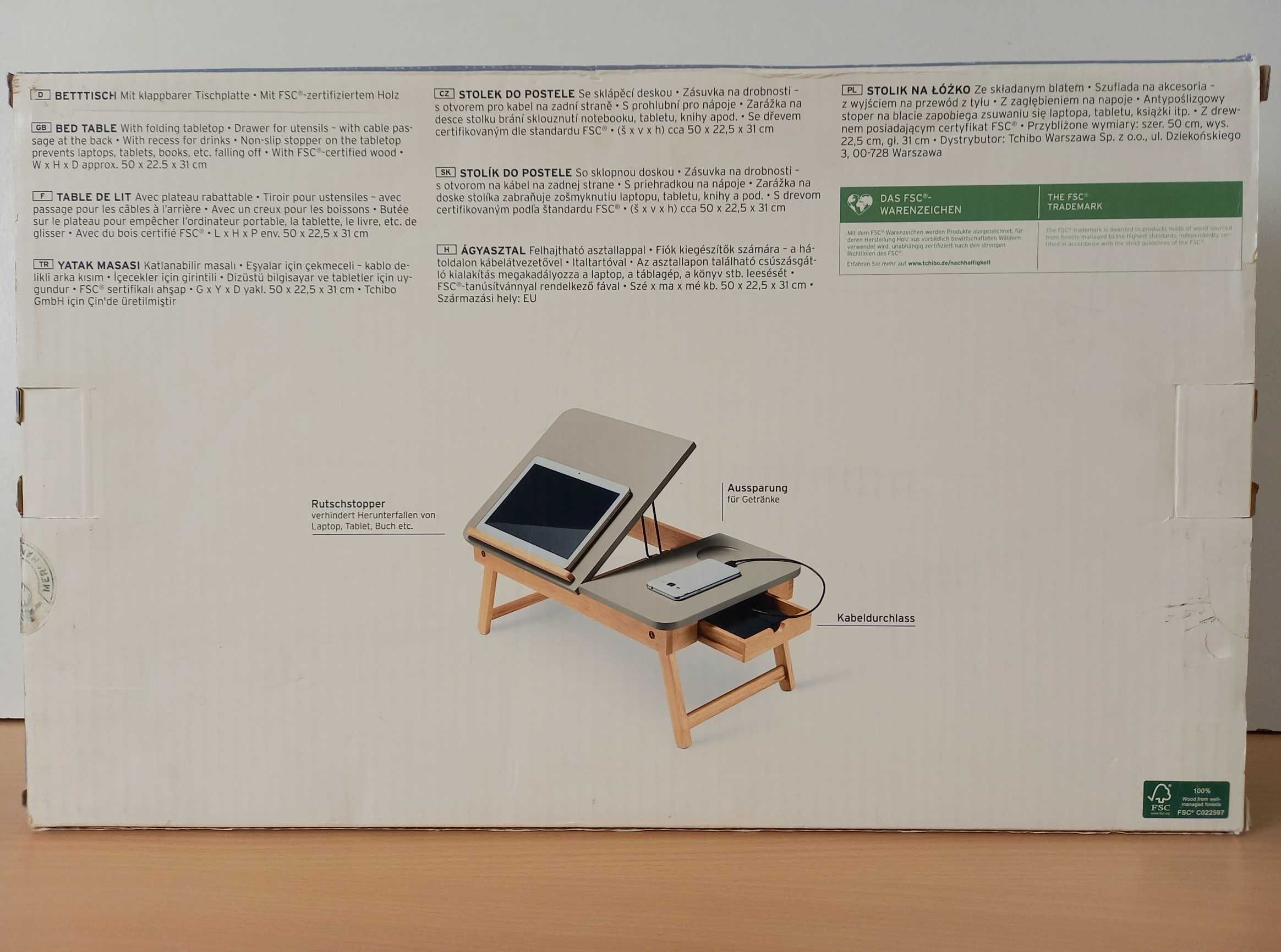 NOWY Stolik do łóżka na laptopa tablet Tchibo podstawka drewno szary