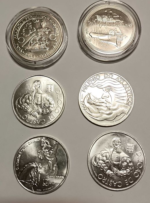 6 moedas de 1000 escudos em Prata