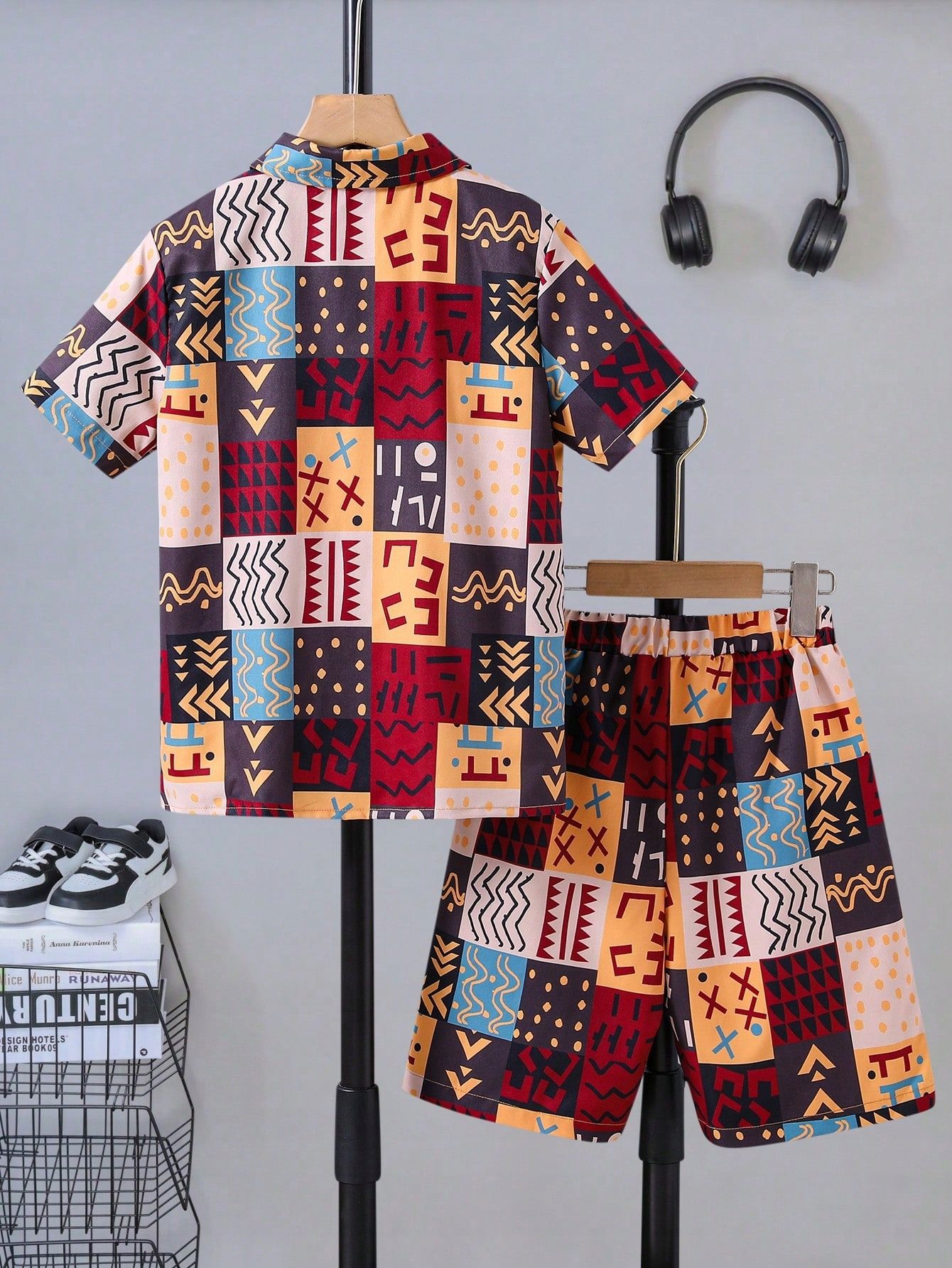 Komplet Chłopięcy Letni Wzorzysty Koszula + Spodenki Casual Shein 134
