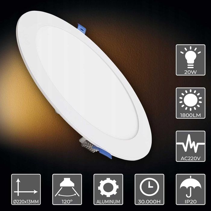 ATOMANT Panel LED, Okrągły 20W, 1800 lm, 225 mm, 4500K #6550