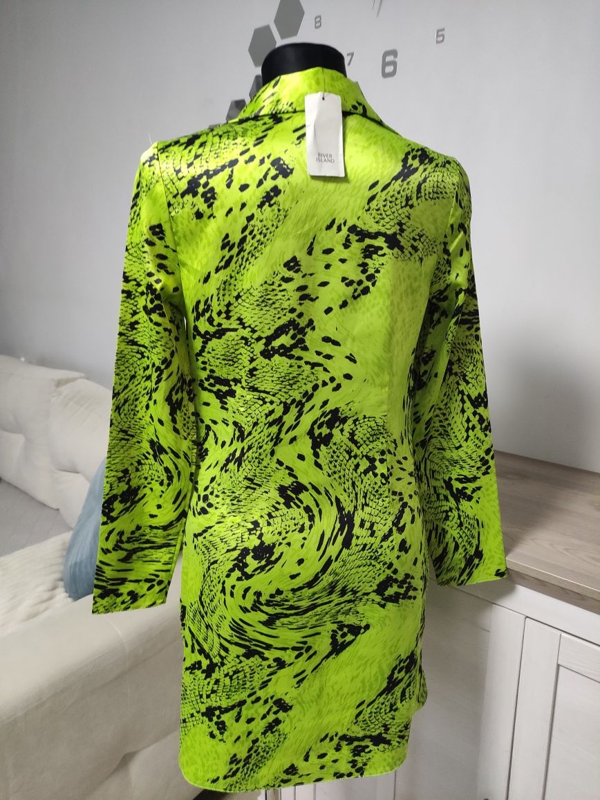 Nowa sukienka satynowa river island zielona seledynowa panterka z metk