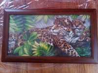 Картина вышитая бисером "Семья леопардов"