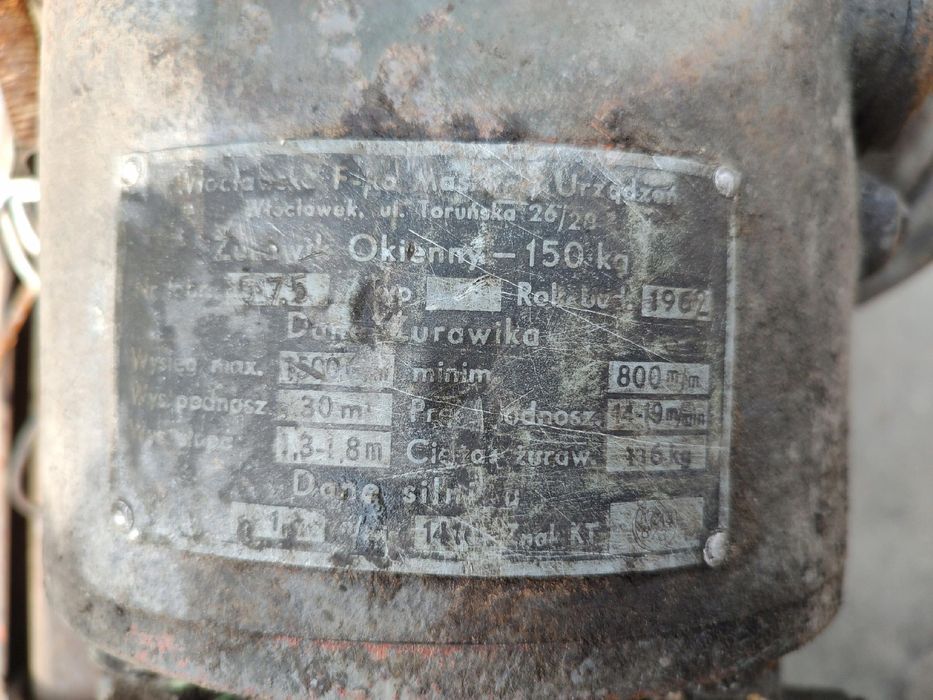 Stary żuraw okienny wciągarka wyciągarka SPRAWNA oryginał 1962r PRL