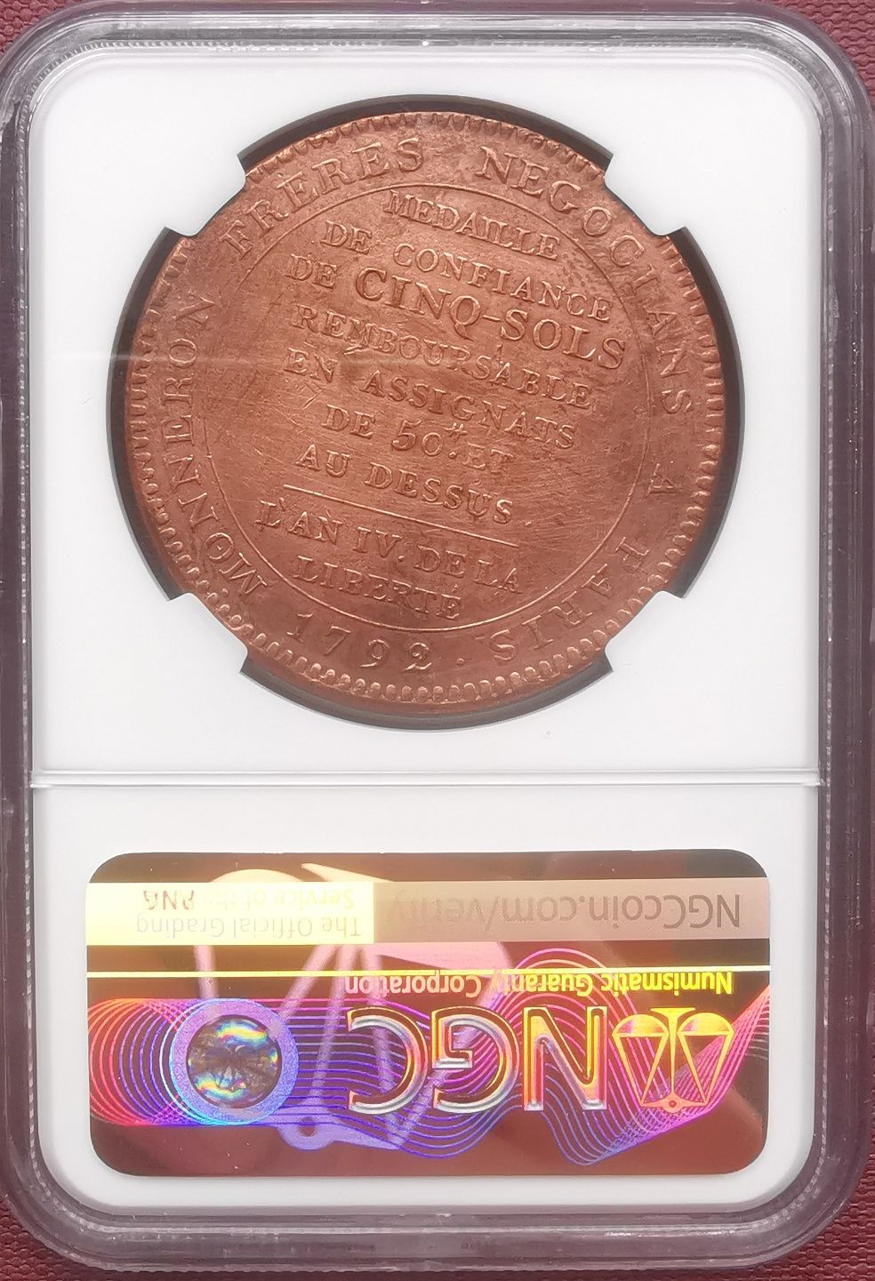 Moneta - żeton z czasów Rewolucji francuskiej grading NGC