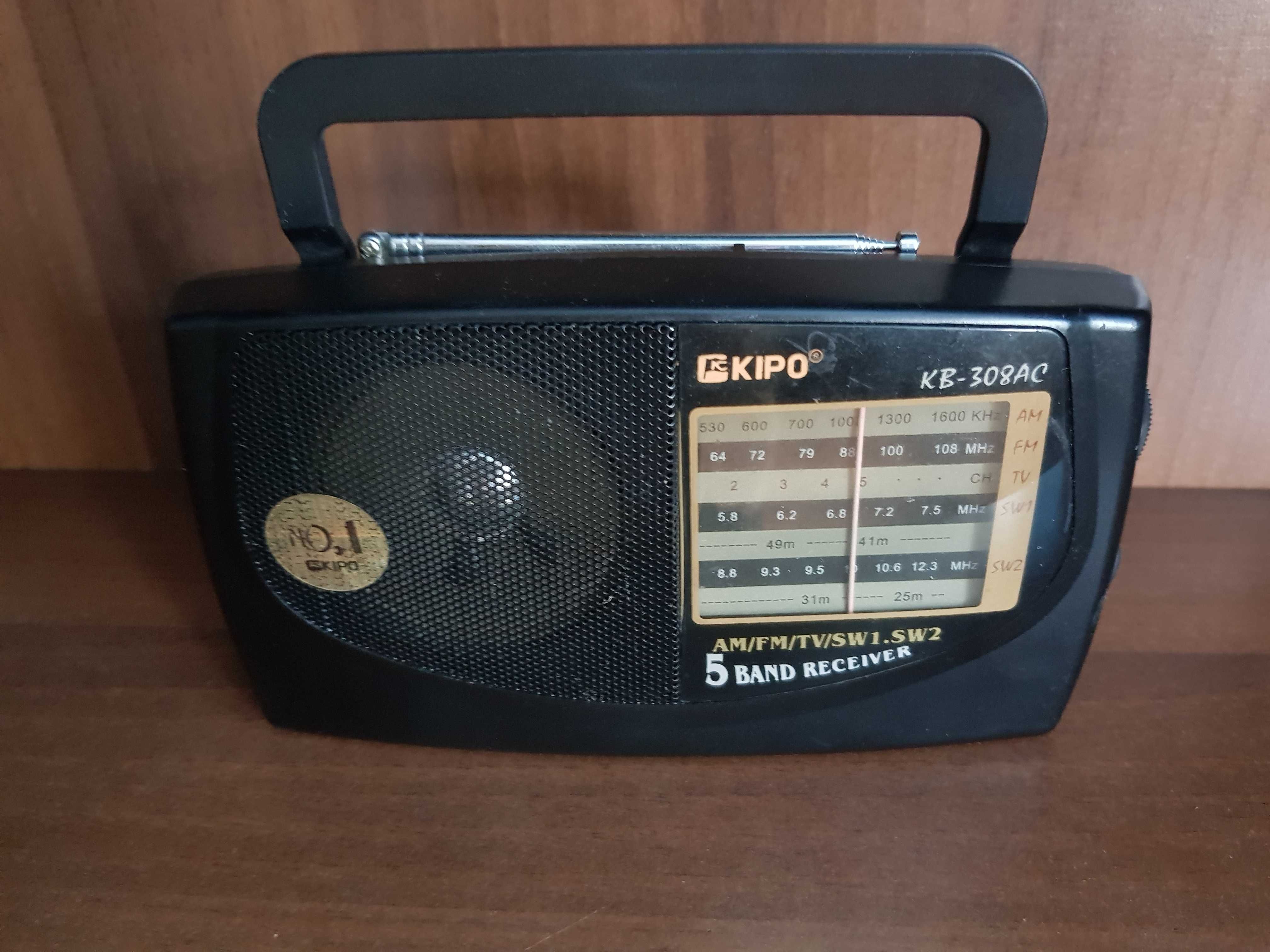 Радиоприемник KIPO KB-308AC, 5-ти волновой, питание 220V или батарейки