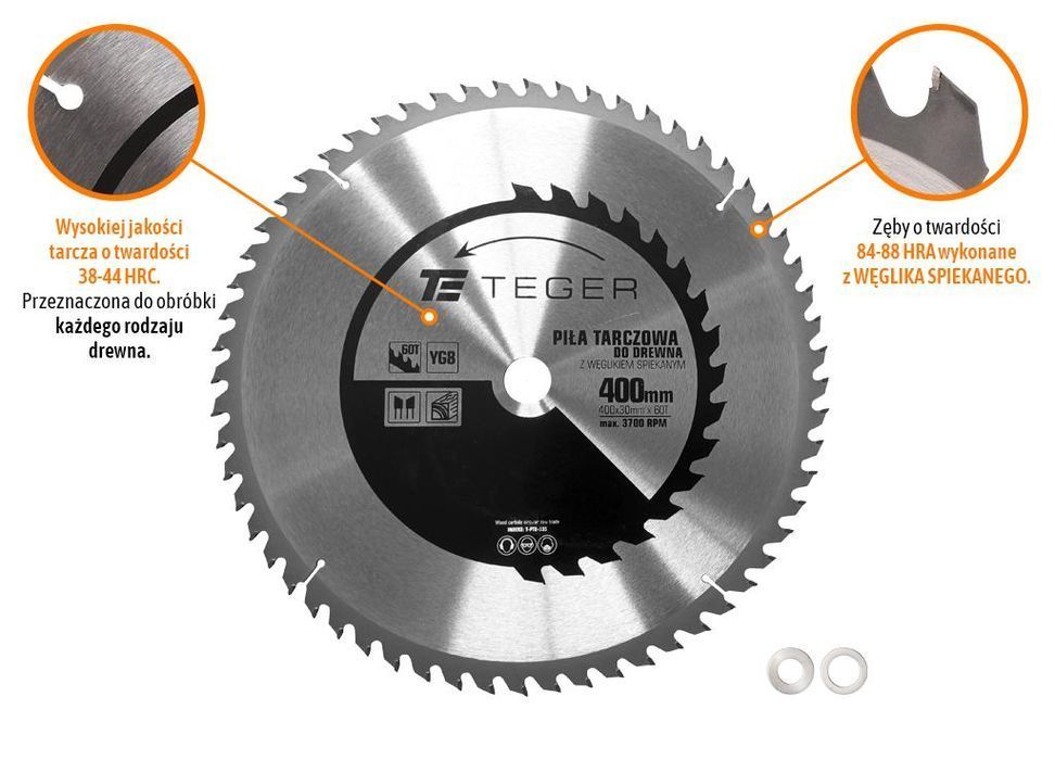 Piła tarczowa do drewna z węglikiem spiekanym 400x30x60T / TEGER