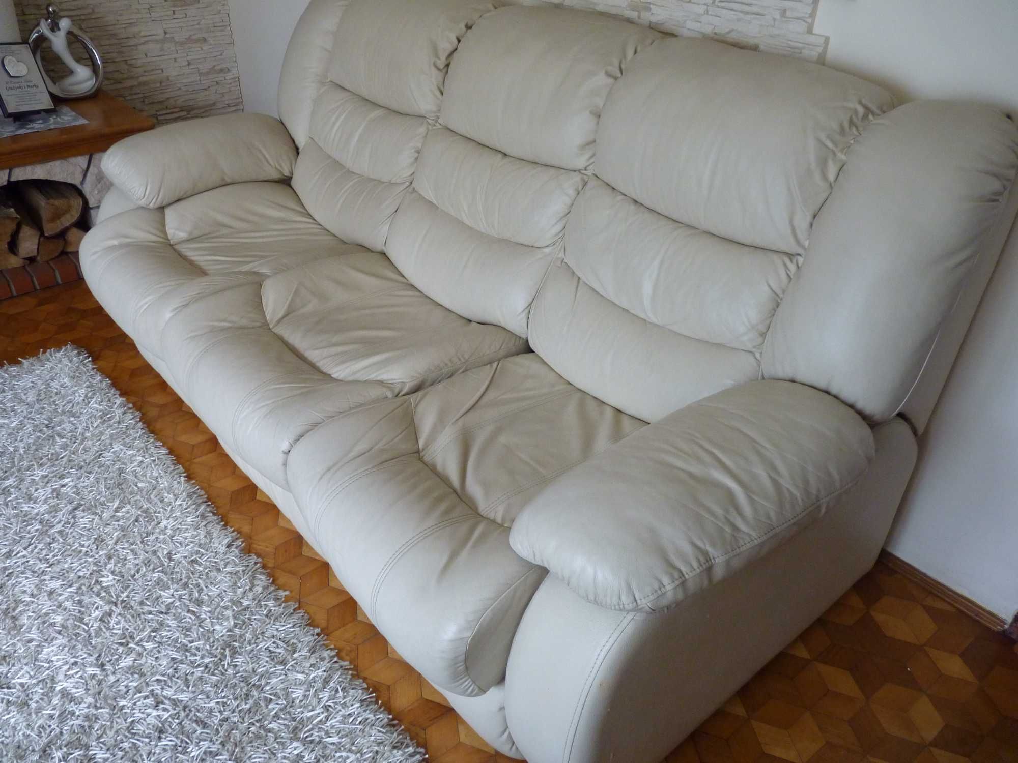 Komplet Wypoczynkowy Sofa Rozkładana Knapa  3 osobowa Skóra Naturalna