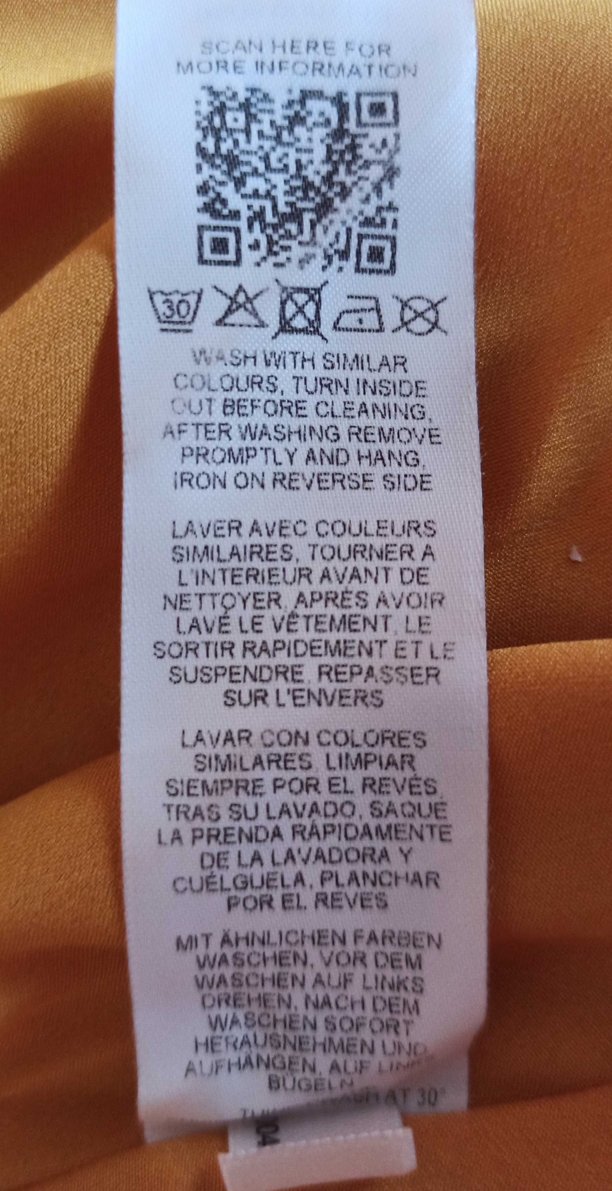 Lniana musztardowa sukienka midi z bufiastym rękawem ASOS