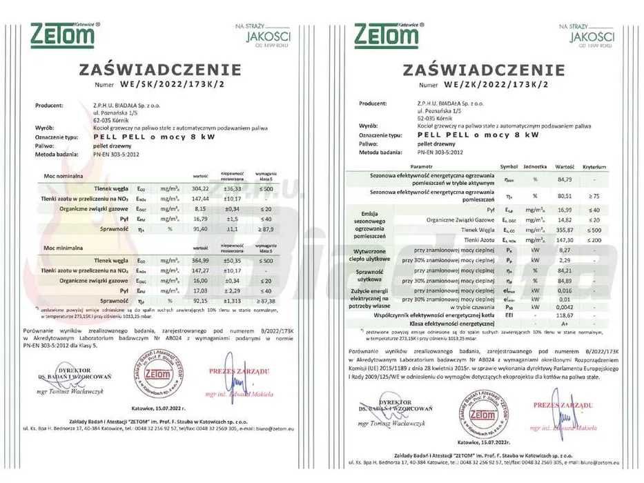 Kocioł Piec 8kW na Pellet PellPell 5 KLASA LISTA ZUM KB-502611