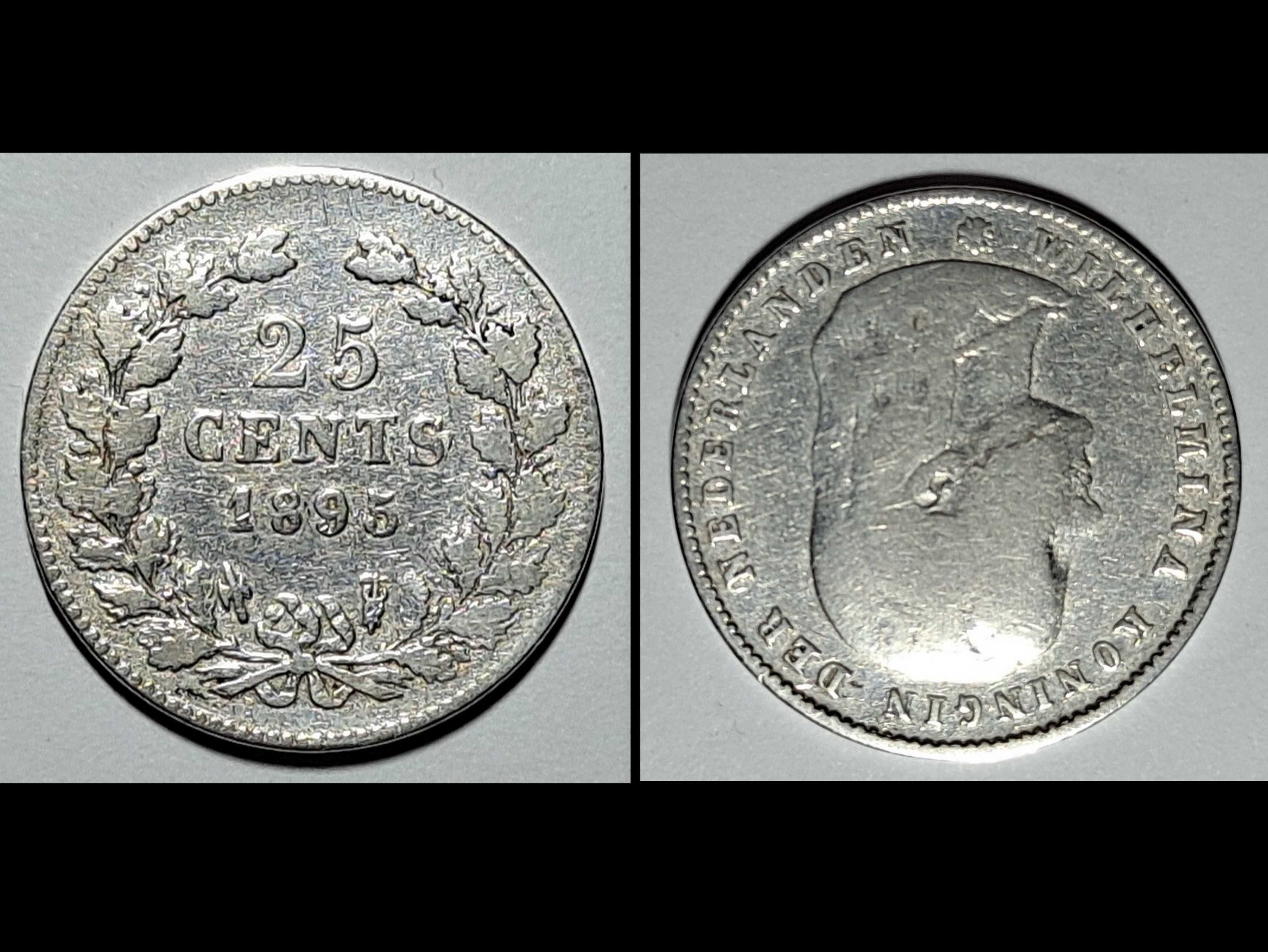 moneta - 25 centów - Holandia  - srebro - 1895 r.