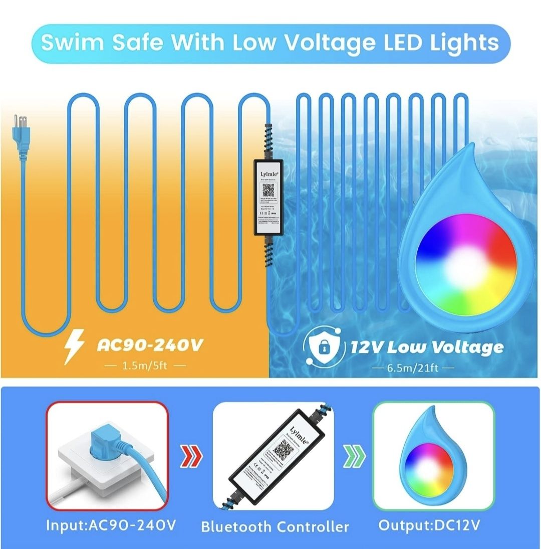LyLmLe Oświetlenie Basenowe PL08 LED z Kontrolą APP 10W