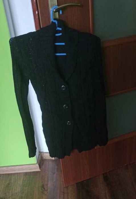 Kardigan, sweter czarny rozpinany na 3 guziki