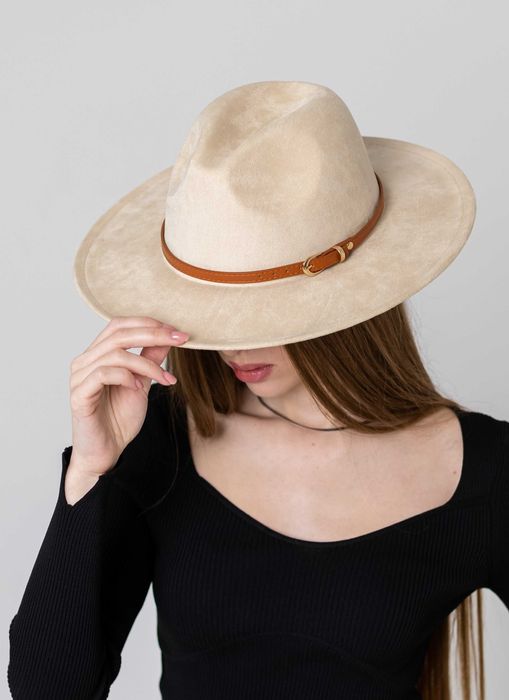 Капелюх федора унісекс з широкими полями 8 см замшевий SUEDE